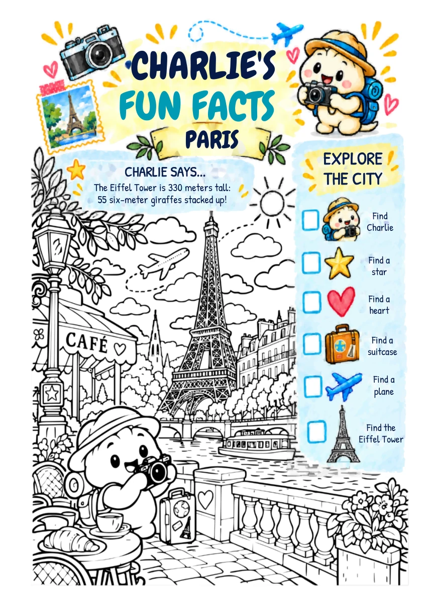 Charlie e la pagina di Parigi da colorare